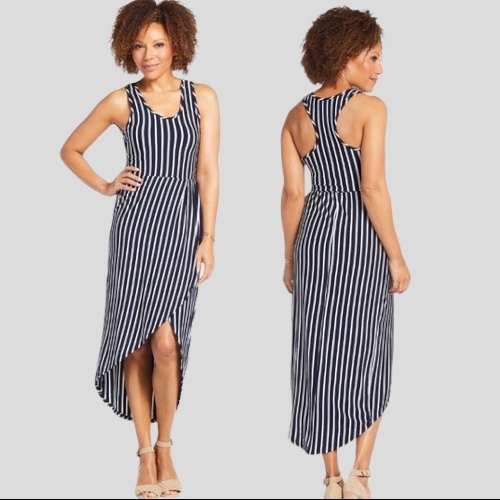 Sunday in Brooklyn Cecilia Stripe Racerback Jersey Midi Drape Dress Size S